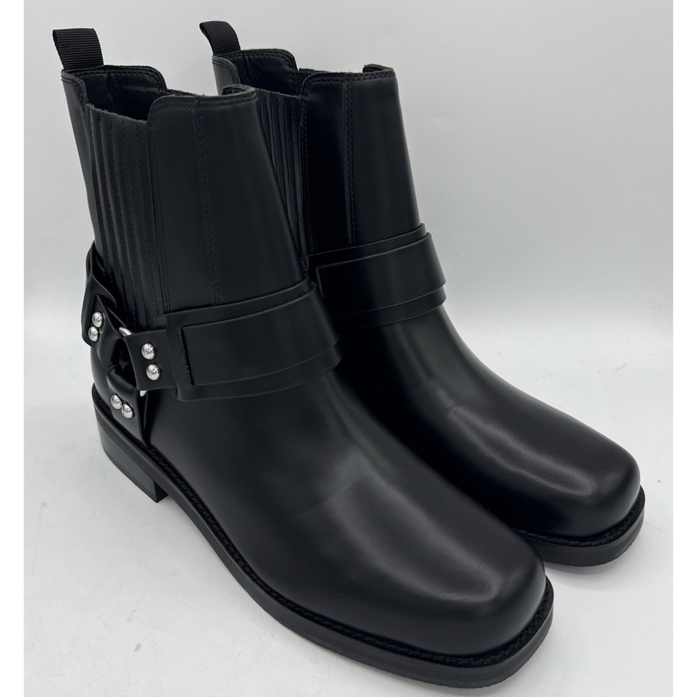New Marc Fisher LTD Mizzie Moto Harness Boots in Black Leather Size 8.5 NWOB